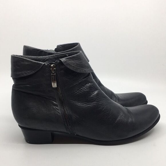 Regarde Le Ciel Stefany 333 Metallic Dark Gray Leather Heeled Ankle Boots Sz 41 - Picture 1 of 16